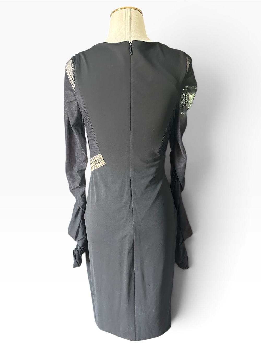 Versace Black Sheer Mesh Medusa Crystal Zip Draped Midi Dress IT 44/US 8 - Picture 7 of 13